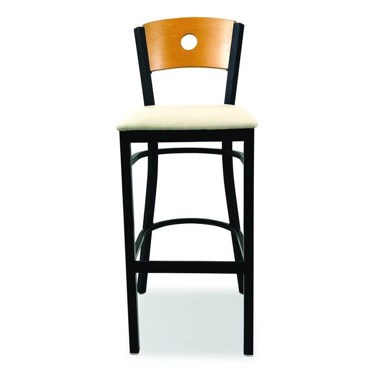 Circle Series Barstool, Supports Up to 300 lb, 28.5" Seat Height, Cream Seat, Natural Back, Black Base