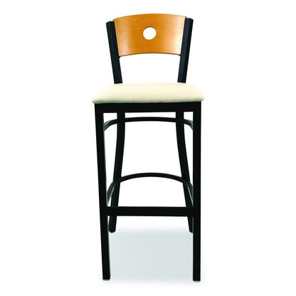 Circle Series Barstool, Supports Up to 300 lb, 28.5" Seat Height, Cream Seat, Natural Back, Black Base