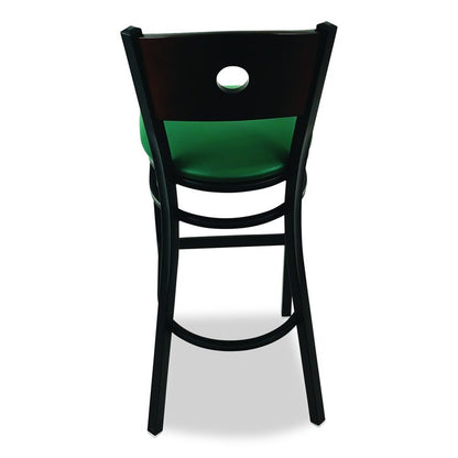 Circle Series Barstool, Supports Up to 300 lb, 28.5" Seat Height, Green Seat, Dark Walnut Back, Black Base