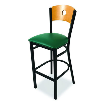 Circle Series Barstool, Supports Up to 300 lb, 28.5" Seat Height, Green Seat, Natural Back, Black Base