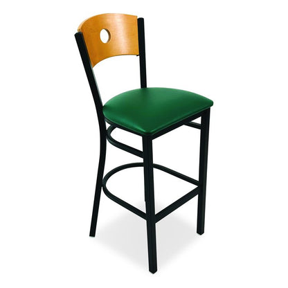 Circle Series Barstool, Supports Up to 300 lb, 28.5" Seat Height, Green Seat, Natural Back, Black Base