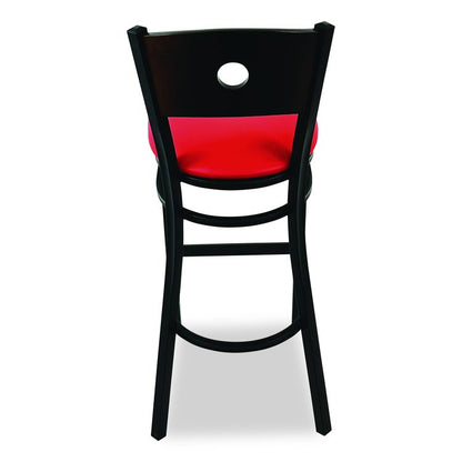 Circle Series Barstool, Supports Up to 300 lb, 28.5" Seat Height, Red Seat, Dark Walnut Back, Black Base