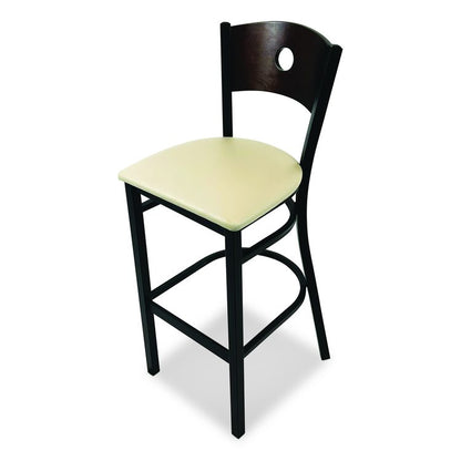 Circle Series Barstool, Supports Up to 300 lb, 28.5" Seat Height, Taupe Seat, Dark Walnut Back, Black Base