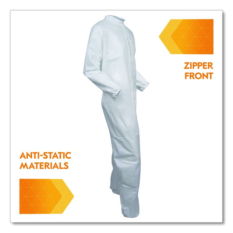 A40 Zipper Front Liquid and Particle Protection Coveralls, 3X-Large, White, 25/Carton