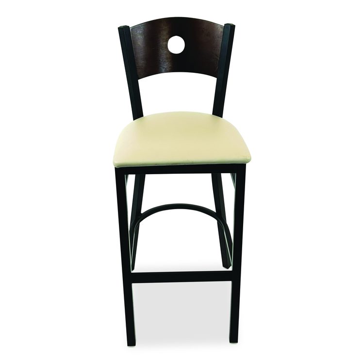 Circle Series Barstool, Supports Up to 300 lb, 28.5" Seat Height, Taupe Seat, Dark Walnut Back, Black Base