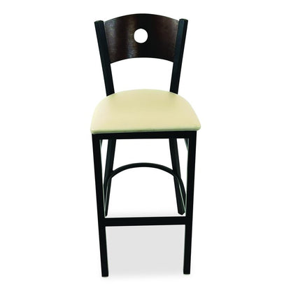 Circle Series Barstool, Supports Up to 300 lb, 28.5" Seat Height, Taupe Seat, Dark Walnut Back, Black Base