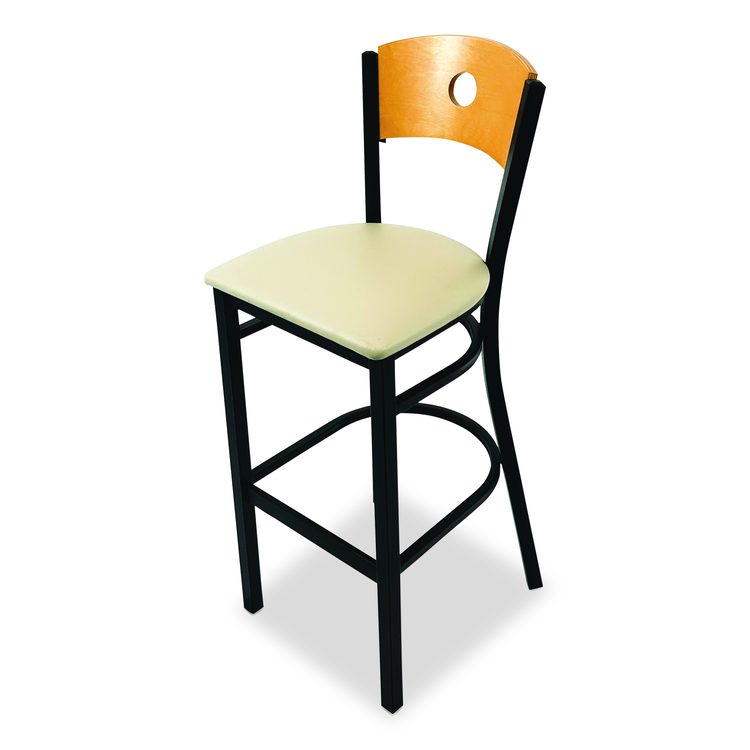 Circle Series Barstool, Supports Up to 300 lb, 28.5" Seat Height, Taupe Seat, Natural Back, Black Base