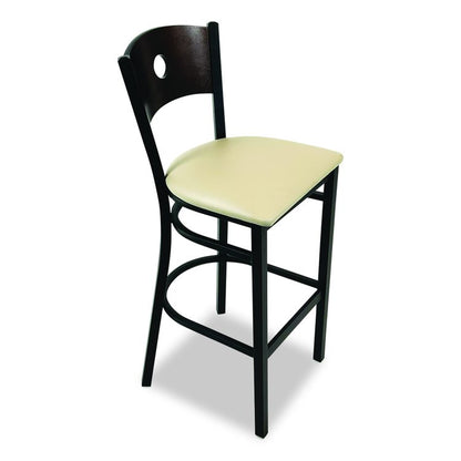 Circle Series Barstool, Supports Up to 300 lb, 28.5" Seat Height, Taupe Seat, Dark Walnut Back, Black Base