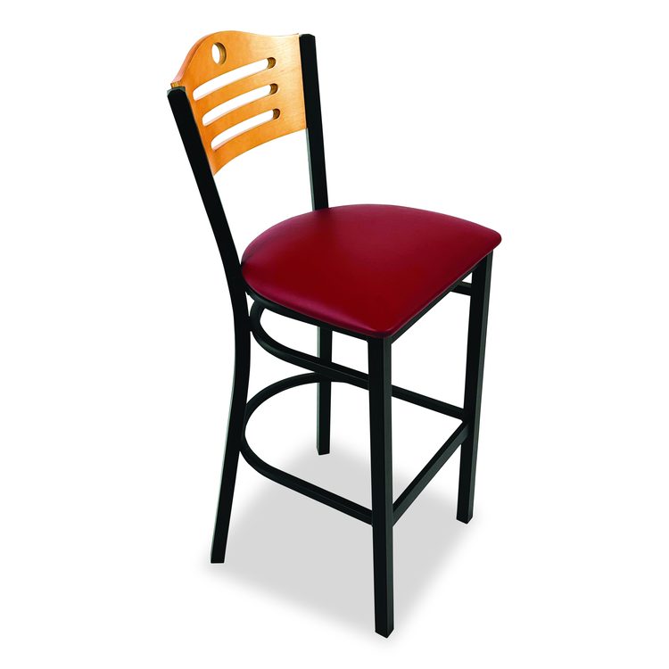 Eagle Series Barstool, Supports Up to 300 lb, 28.5" Seat Height, Burgundy Seat, Natural Back, Black Base