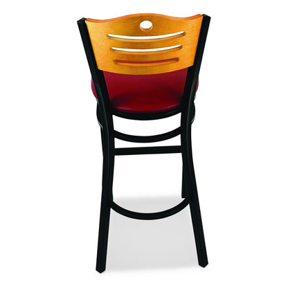 Eagle Series Barstool, Supports Up to 300 lb, 28.5" Seat Height, Burgundy Seat, Natural Back, Black Base