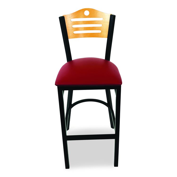 Eagle Series Barstool, Supports Up to 300 lb, 28.5" Seat Height, Burgundy Seat, Natural Back, Black Base