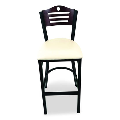 Eagle Series Barstool, Supports Up to 300 lb, 28.5" Seat Height, Cream Seat, Dark Mahogany Back, Black Base