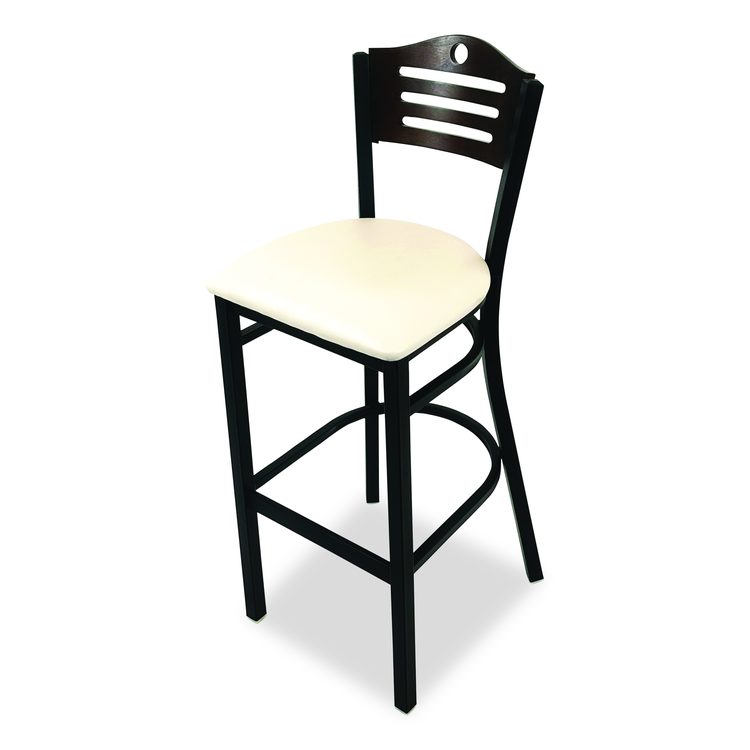 Eagle Series Barstool, Supports Up to 300 lb, 28.5" Seat Height, Cream Seat, Dark Walnut Back, Black Base