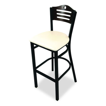 Eagle Series Barstool, Supports Up to 300 lb, 28.5" Seat Height, Cream Seat, Dark Walnut Back, Black Base