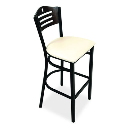 Eagle Series Barstool, Supports Up to 300 lb, 28.5" Seat Height, Cream Seat, Dark Walnut Back, Black Base