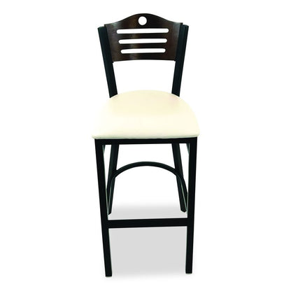 Eagle Series Barstool, Supports Up to 300 lb, 28.5" Seat Height, Cream Seat, Dark Walnut Back, Black Base