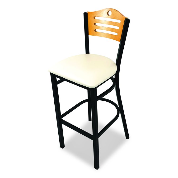 Eagle Series Barstool, Supports Up to 300 lb, 28.5" Seat Height, Cream Seat, Natural Back, Black Base