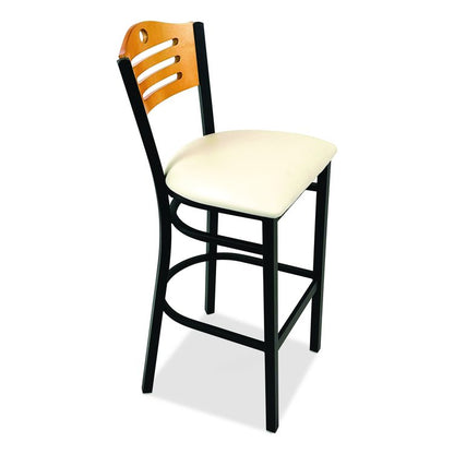 Eagle Series Barstool, Supports Up to 300 lb, 28.5" Seat Height, Cream Seat, Natural Back, Black Base