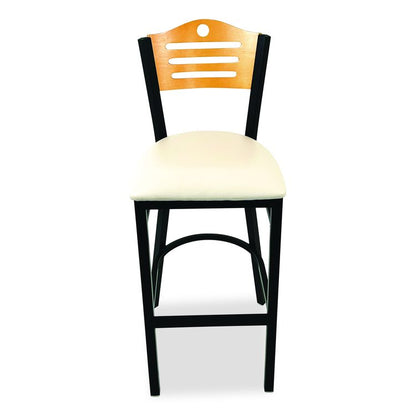 Eagle Series Barstool, Supports Up to 300 lb, 28.5" Seat Height, Cream Seat, Natural Back, Black Base