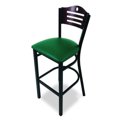 Eagle Series Barstool, Supports Up to 300 lb, 28.5" Seat Height, Green Seat, Dark Mahogany Back, Black Base