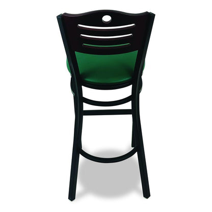 Eagle Series Barstool, Supports Up to 300 lb, 28.5" Seat Height, Green Seat, Dark Mahogany Back, Black Base