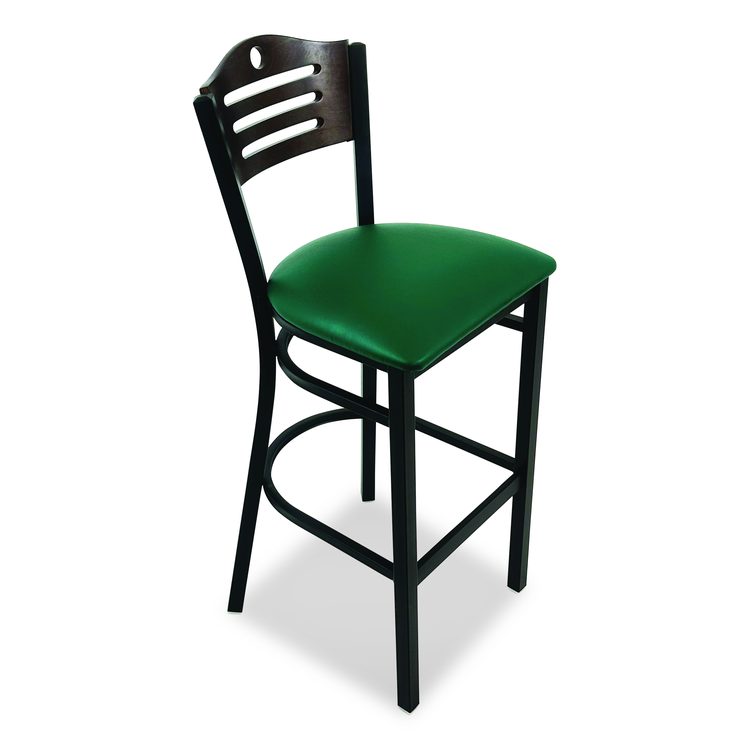 Eagle Series Barstool, Supports Up to 300 lb, 28.5" Seat Height, Green Seat, Dark Walnut Back, Black Base