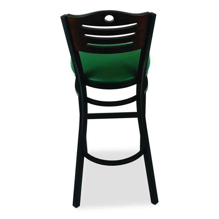Eagle Series Barstool, Supports Up to 300 lb, 28.5" Seat Height, Green Seat, Dark Walnut Back, Black Base