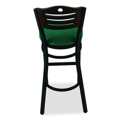 Eagle Series Barstool, Supports Up to 300 lb, 28.5" Seat Height, Green Seat, Dark Walnut Back, Black Base