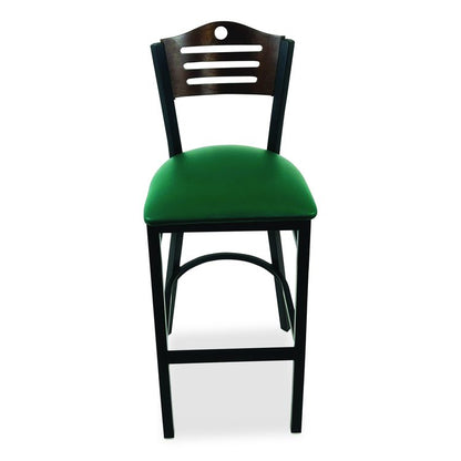 Eagle Series Barstool, Supports Up to 300 lb, 28.5" Seat Height, Green Seat, Dark Walnut Back, Black Base