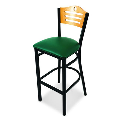 Eagle Series Barstool, Supports Up to 300 lb, 28.5" Seat Height, Green Seat, Natural Back, Black Base