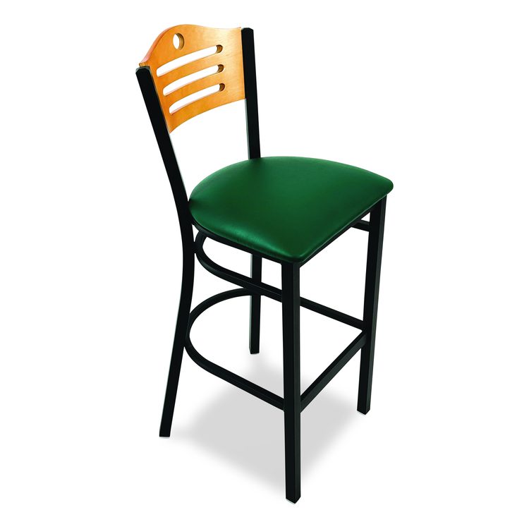 Eagle Series Barstool, Supports Up to 300 lb, 28.5" Seat Height, Green Seat, Natural Back, Black Base