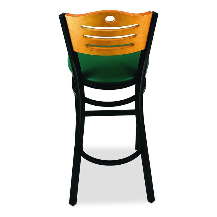 Eagle Series Barstool, Supports Up to 300 lb, 28.5" Seat Height, Green Seat, Natural Back, Black Base