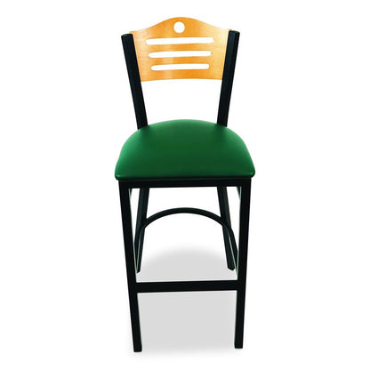 Eagle Series Barstool, Supports Up to 300 lb, 28.5" Seat Height, Green Seat, Natural Back, Black Base