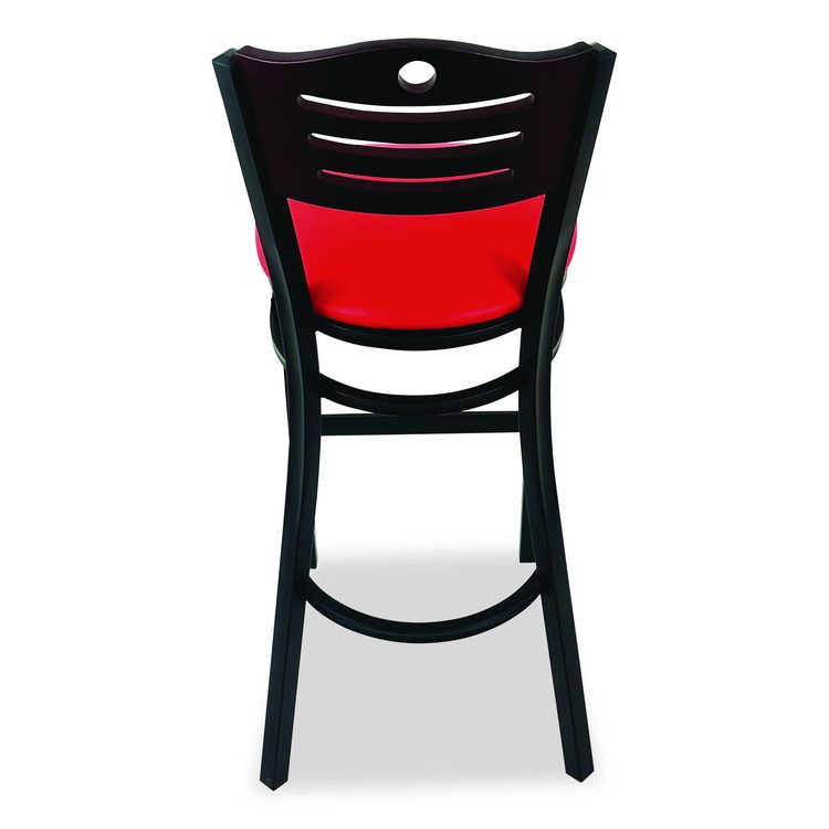Eagle Series Barstool, Supports Up to 300 lb, 28.5" Seat Height, Red Seat, Dark Mahogany Back, Black Base
