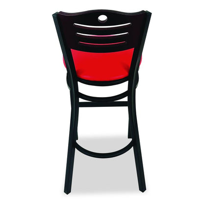 Eagle Series Barstool, Supports Up to 300 lb, 28.5" Seat Height, Red Seat, Dark Mahogany Back, Black Base