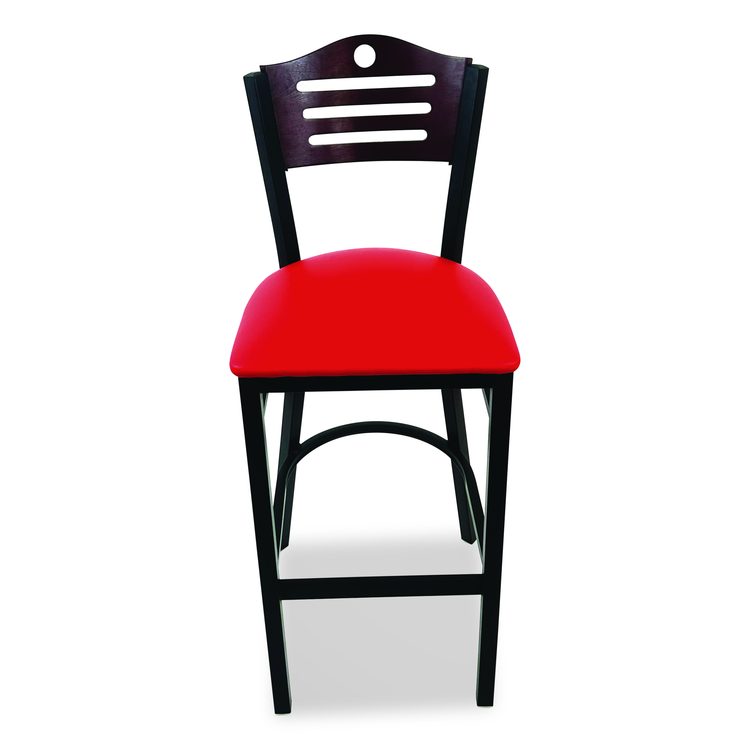 Eagle Series Barstool, Supports Up to 300 lb, 28.5" Seat Height, Red Seat, Dark Mahogany Back, Black Base