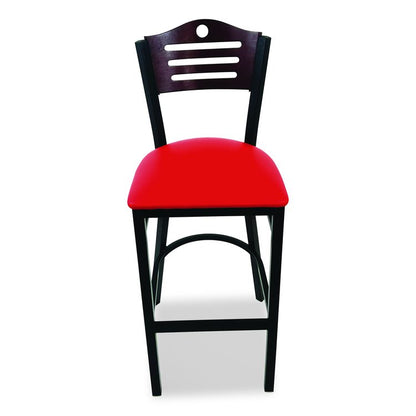 Eagle Series Barstool, Supports Up to 300 lb, 28.5" Seat Height, Red Seat, Dark Mahogany Back, Black Base