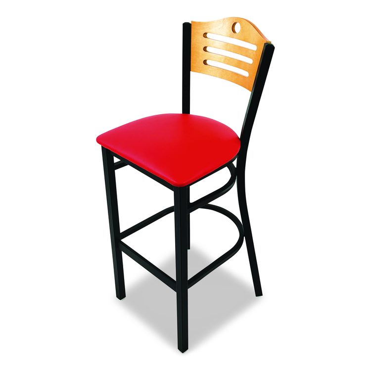 Eagle Series Barstool, Supports Up to 300 lb, 28.5" Seat Height, Red Seat, Natural Back, Black Base