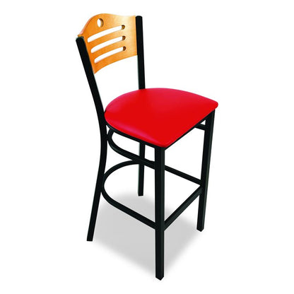 Eagle Series Barstool, Supports Up to 300 lb, 28.5" Seat Height, Red Seat, Natural Back, Black Base