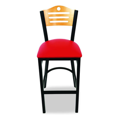 Eagle Series Barstool, Supports Up to 300 lb, 28.5" Seat Height, Red Seat, Natural Back, Black Base