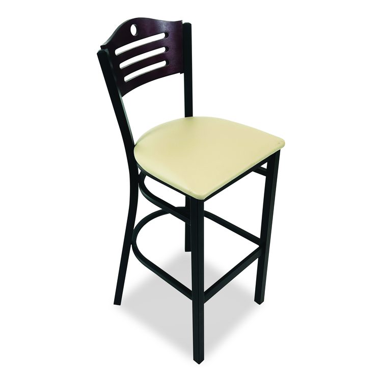 Eagle Series Barstool, Supports Up to 300 lb, 28.5" Seat Height, Taupe Seat, Dark Mahogany Back, Black Base
