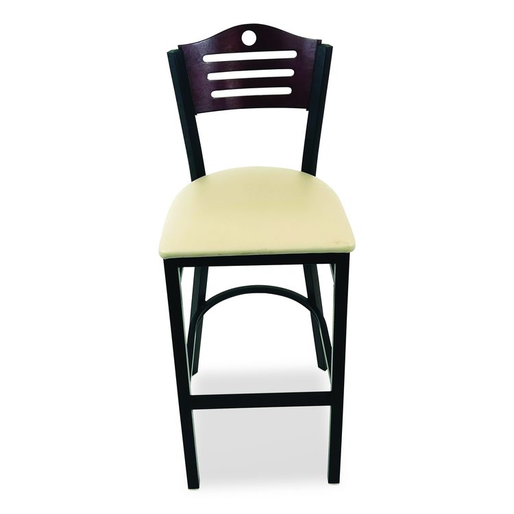 Eagle Series Barstool, Supports Up to 300 lb, 28.5" Seat Height, Taupe Seat, Dark Mahogany Back, Black Base