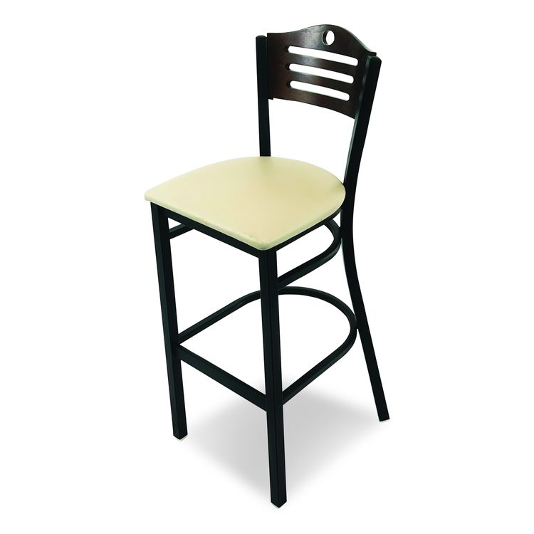 Eagle Series Barstool, Supports Up to 300 lb, 28.5" Seat Height, Taupe Seat, Dark Walnut Back, Black Base