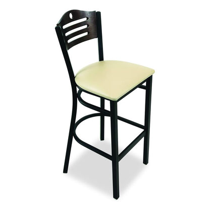 Eagle Series Barstool, Supports Up to 300 lb, 28.5" Seat Height, Taupe Seat, Dark Walnut Back, Black Base