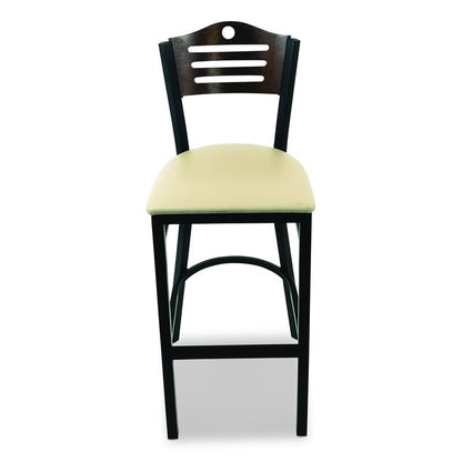 Eagle Series Barstool, Supports Up to 300 lb, 28.5" Seat Height, Taupe Seat, Dark Walnut Back, Black Base