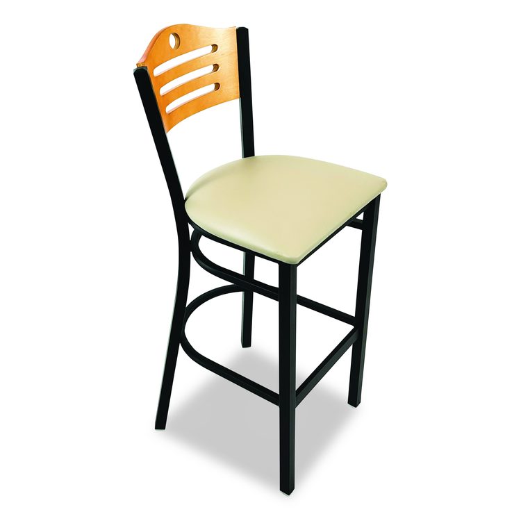 Eagle Series Barstool, Supports Up to 300 lb, 28.5" Seat Height, Taupe Seat, Natural Back, Black Base