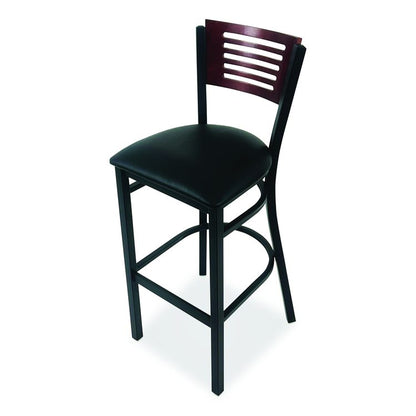 Jones River Series Barstool, Supports Up to 300 lb, 28.5" Seat Height, Black Seat, Dark Mahogany Back, Black Base