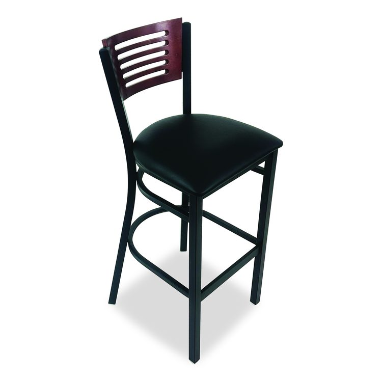 Jones River Series Barstool, Supports Up to 300 lb, 28.5" Seat Height, Black Seat, Dark Mahogany Back, Black Base