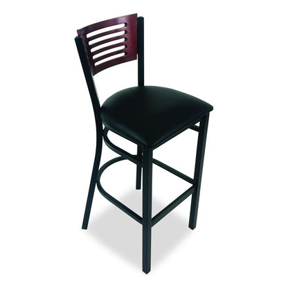 Jones River Series Barstool, Supports Up to 300 lb, 28.5" Seat Height, Black Seat, Dark Mahogany Back, Black Base