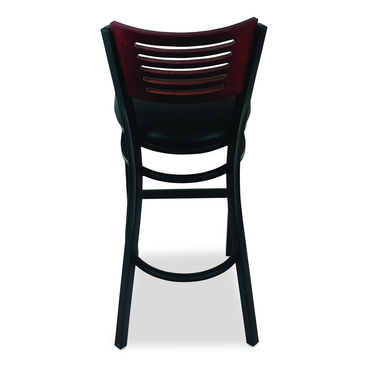 Jones River Series Barstool, Supports Up to 300 lb, 28.5" Seat Height, Black Seat, Dark Mahogany Back, Black Base